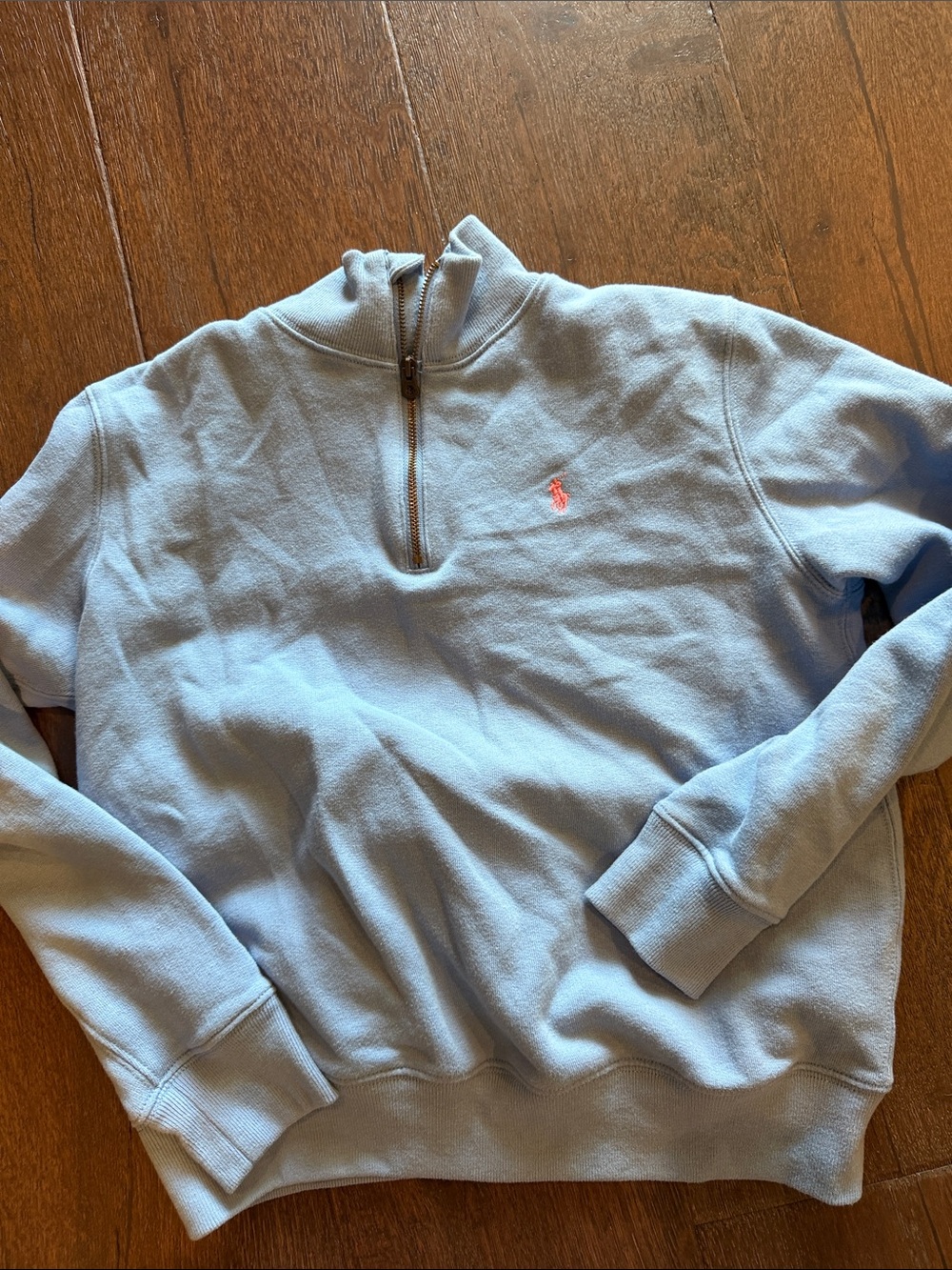 Polo by Ralph Lauren Light Blue Quarter-Zip Sweatshirt with Coral Logo